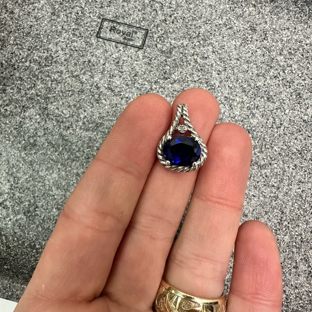 Faux Sapphire and Diamond Pendant